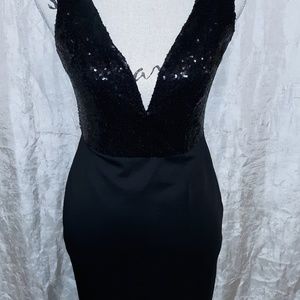 Little Black Dress low cut sequin top slit bottom